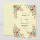 Invitation Mariage Taupe Aqua Rose (Devant / Derrière)