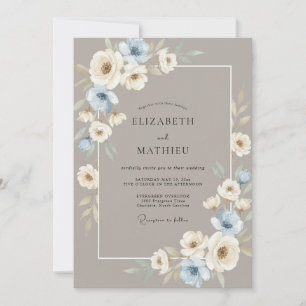 Invitation Mariage Taupe Argent Pivoine