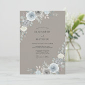 Invitation Mariage Taupe Argenté Feuillu Discrèt (Debout devant)