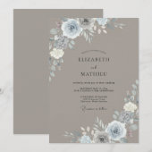 Invitation Mariage Taupe Argenté Feuillu Discrèt (Devant / Derrière)