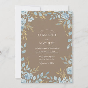 Invitation Mariage Taupe Azur Feuillage Eucalyptus