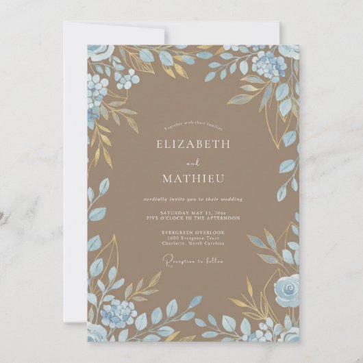 Invitation Mariage Taupe Azur Feuillage Eucalyptus (Devant)