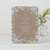 Invitation Mariage Taupe Azur Feuillage Eucalyptus (Debout devant)
