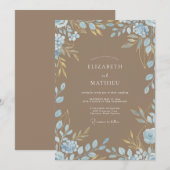 Invitation Mariage Taupe Azur Feuillage Eucalyptus (Devant / Derrière)