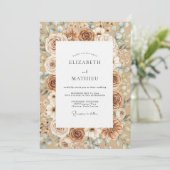 Invitation Mariage Taupe & Blanc Rustique Bloom (Debout devant)