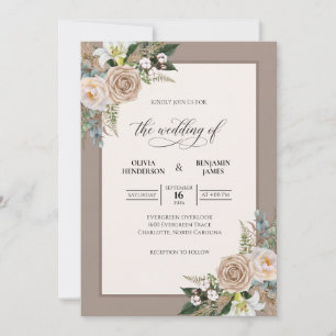 Invitation Mariage Taupe Champagne Bouquet Eucalyptus