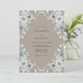 Invitation Mariage Taupe Chaud Feuilles d'Argent (Debout devant)