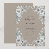 Invitation Mariage Taupe Chaud Feuilles d'Argent (Devant / Derrière)