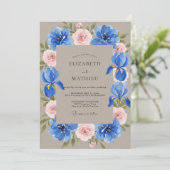 Invitation Mariage Taupe Cobalt Iris Eucalyptus (Debout devant)