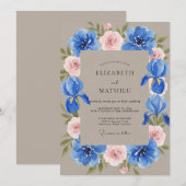 Invitation Mariage Taupe Cobalt Iris Eucalyptus (Devant / Derrière)