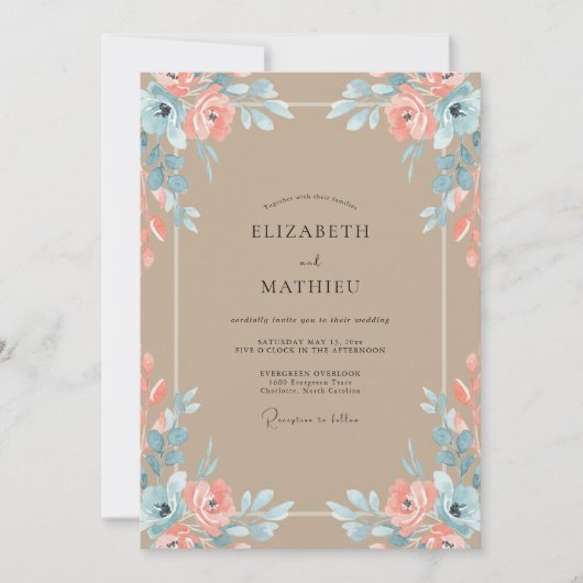 Invitation Mariage Taupe Corail Douce Pétale (Devant)