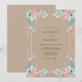 Invitation Mariage Taupe Corail Douce Pétale (Devant / Derrière)