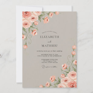 Invitation Mariage Taupe Corail Pétales
