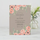 Invitation Mariage Taupe Coral Leaf (Debout devant)