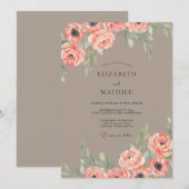 Invitation Mariage Taupe Coral Leaf (Devant / Derrière)