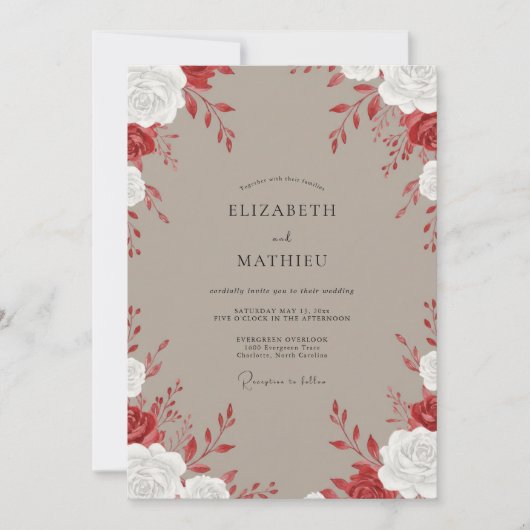 Invitation Mariage Taupe Crimson Rose (Devant)