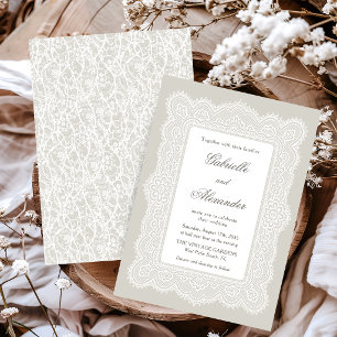 Invitation Mariage Taupe en Dentelle d'Ivoire Vintage