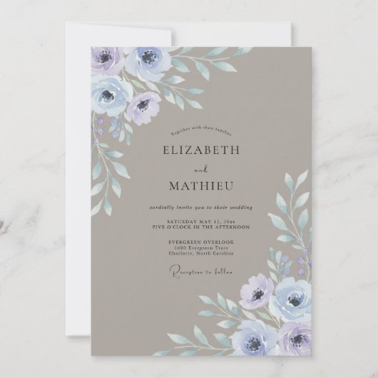Invitation Mariage Taupe et Anémone Lavande (Devant)