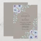 Invitation Mariage Taupe et Anémone Lavande (Devant / Derrière)