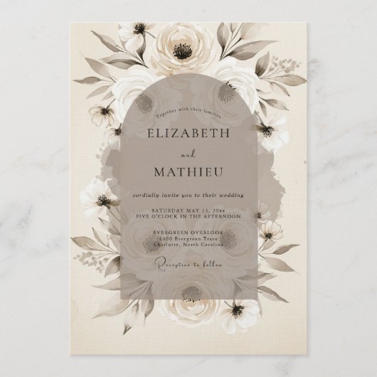 Invitation Mariage Taupe Ethéré Flore (Devant)