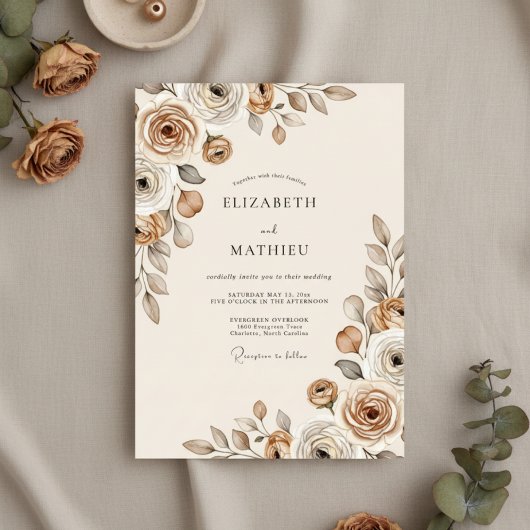 Invitation Mariage Taupe Ethereal Bloom