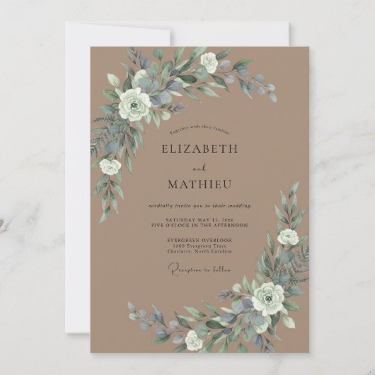 Invitation Mariage Taupe Eucalyptus Ardoise (Devant)