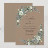 Invitation Mariage Taupe Eucalyptus Ardoise (Devant / Derrière)