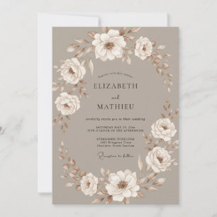 Invitation Mariage Taupe Floral Éthéré Élégant