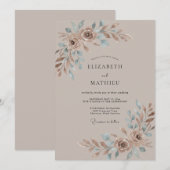 Invitation Mariage Taupe Floral Romance Rustique (Devant / Derrière)