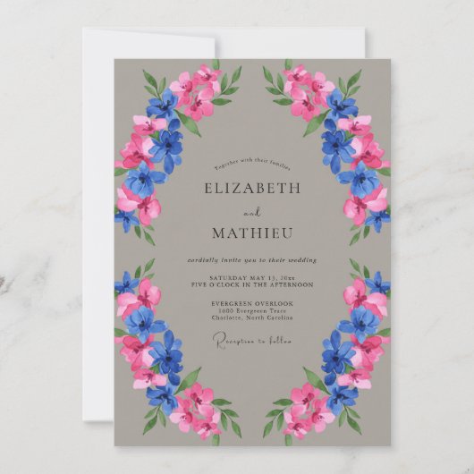 Invitation Mariage Taupe Fuchsia Azur Peint (Devant)