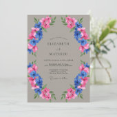 Invitation Mariage Taupe Fuchsia Azur Peint (Debout devant)