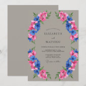 Invitation Mariage Taupe Fuchsia Azur Peint (Devant / Derrière)