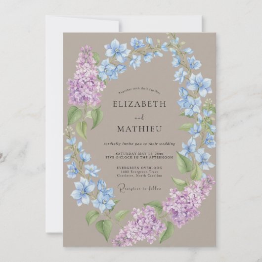 Invitation Mariage Taupe Hydrangea Azur Eucalyptus (Devant)