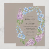 Invitation Mariage Taupe Hydrangea Azur Eucalyptus (Devant / Derrière)