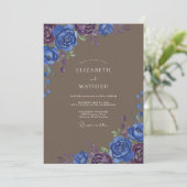Invitation Mariage Taupe Indigo Petal (Debout devant)