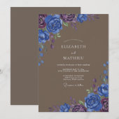 Invitation Mariage Taupe Indigo Petal (Devant / Derrière)