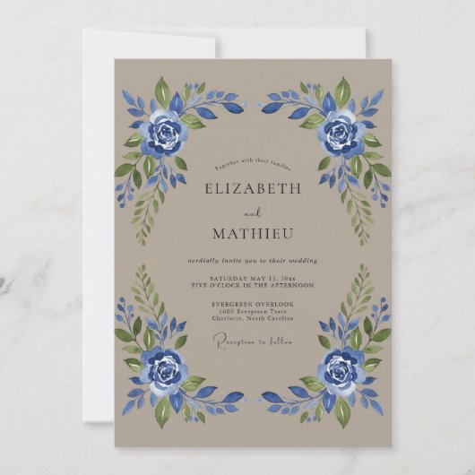 Invitation Mariage Taupe Indigo Rose (Devant)