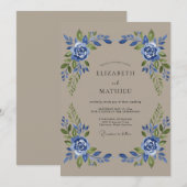 Invitation Mariage Taupe Indigo Rose (Devant / Derrière)