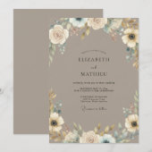 Invitation Mariage Taupe Ivory Bloom (Devant / Derrière)