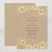 Invitation Mariage Taupe Jaune Lily (Devant / Derrière)