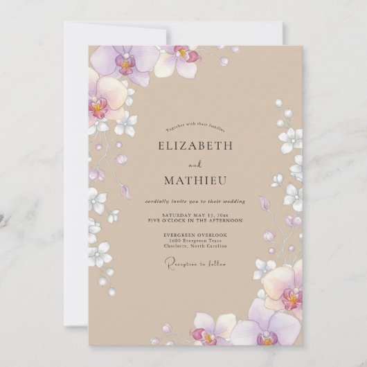 Invitation Mariage Taupe Lilas Orchidée (Devant)