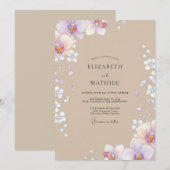 Invitation Mariage Taupe Lilas Orchidée (Devant / Derrière)