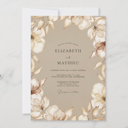 Invitation Mariage Taupe Magnolia (Devant)