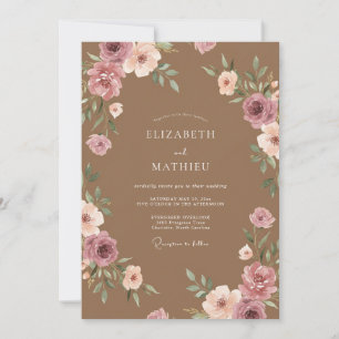 Invitation Mariage Taupe Mauve Atténué Fleur
