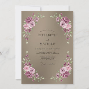 Invitation Mariage Taupe Mauve Tendre Renoncule Eucalyptus