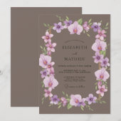 Invitation Mariage Taupe Orchidée Violette (Devant / Derrière)