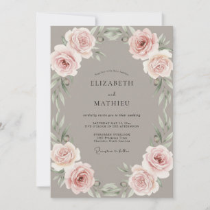 Invitation Mariage Taupe Pale Blush Pivoine