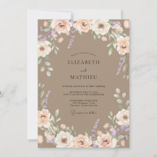 Invitation Mariage Taupe Pêche Ranunculus Eucalyptus