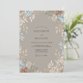 Invitation Mariage Taupe Perle Argenté Feuillu (Debout devant)