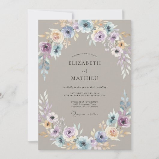Invitation Mariage Taupe Pervenche Anémone (Devant)
